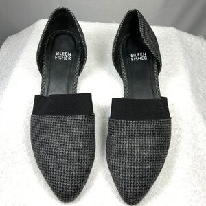 Eileen Fisher Black Houndstooth Flute D'Orsay Flats Size 7